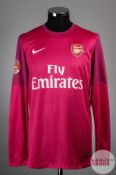 Lukasz Fabianski pink No.21 Arsenal match issue Asia Tour goalkeepers shirt, 2012