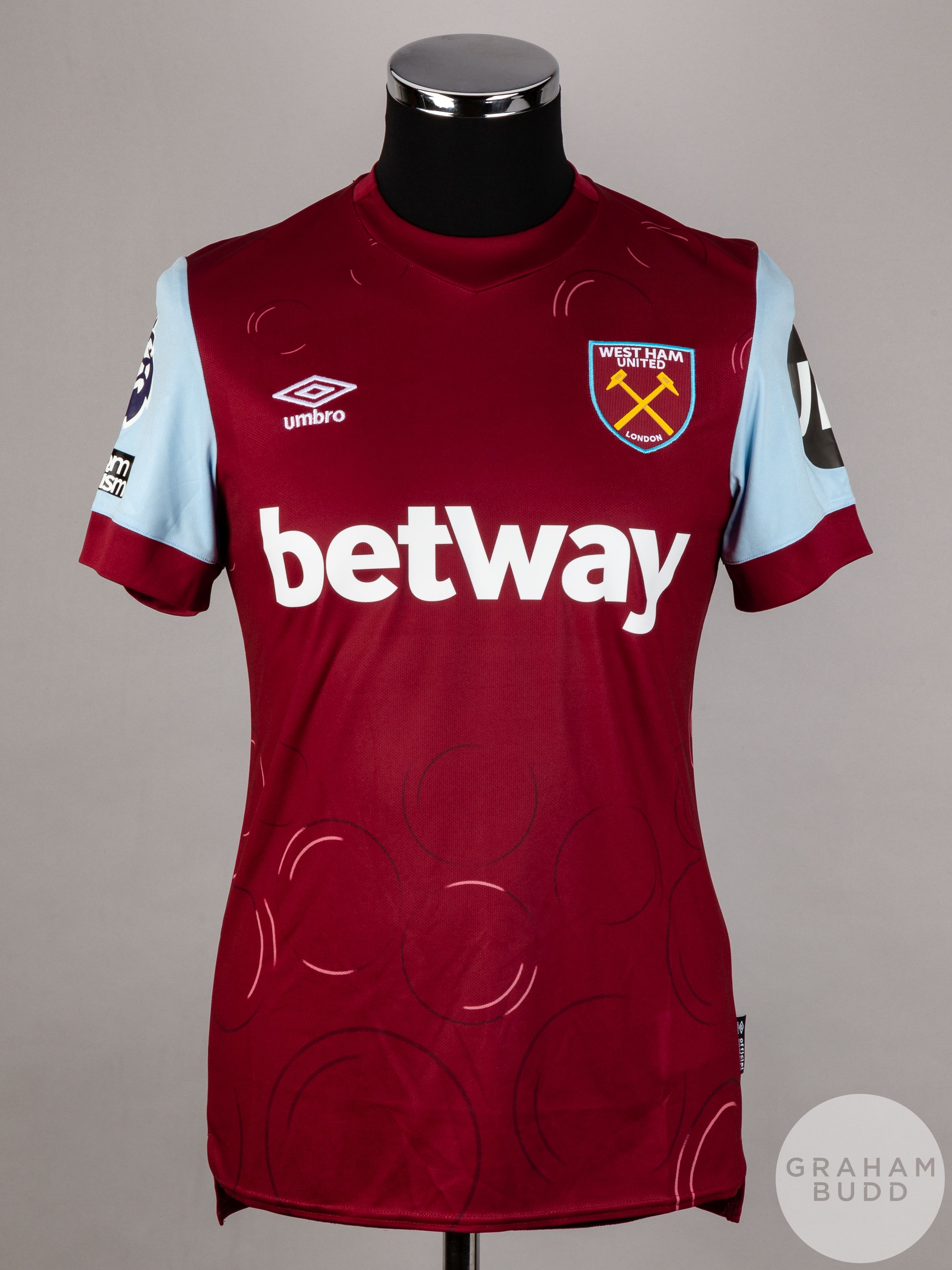 Lucas Paqueta signed claret & blue West Ham United No.10 home shirt, season 2023-24,