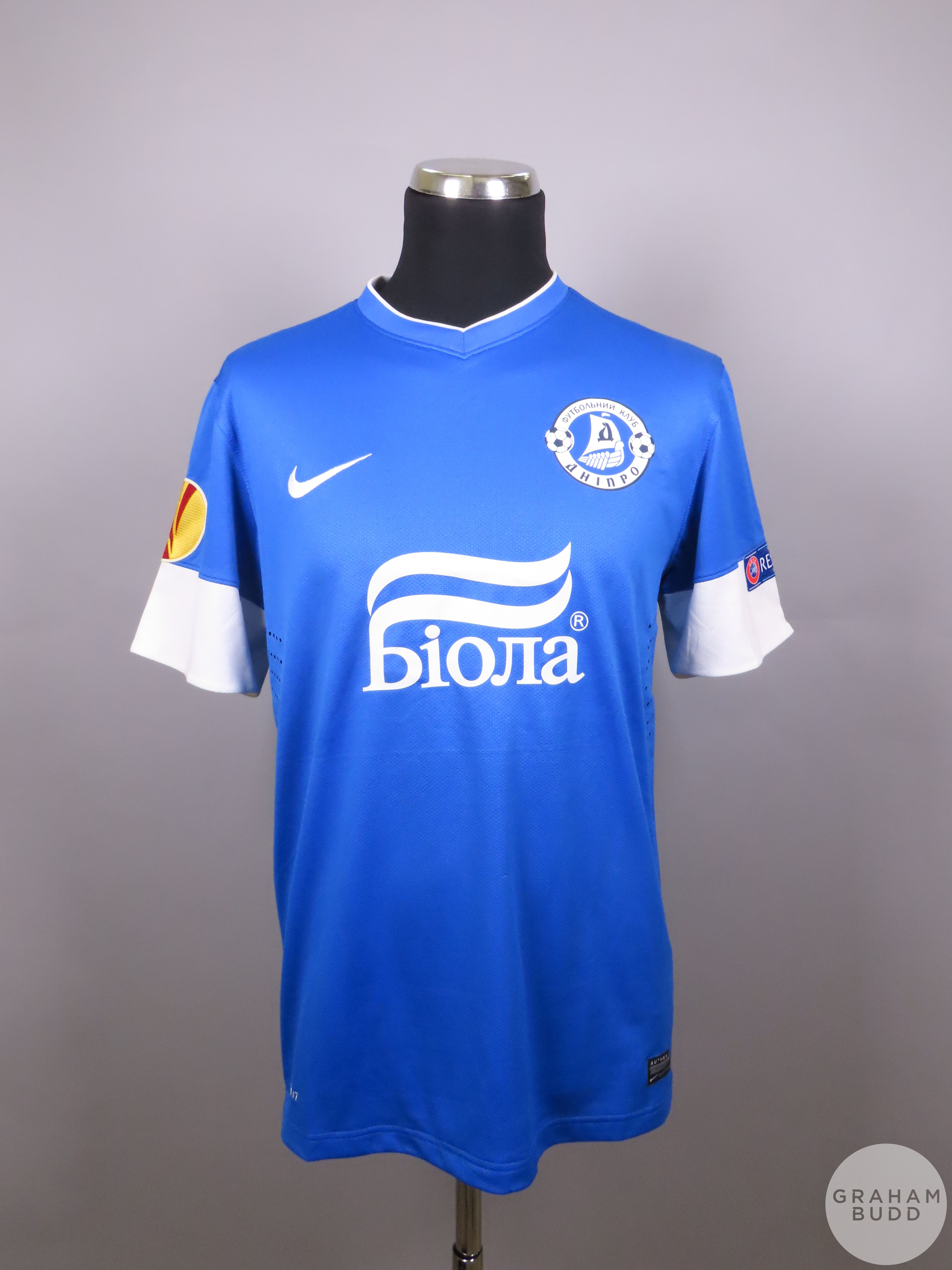 Kostyantyn Kravchenko blue No.4 FC Dnipro player issue short sleeved shirt, 2012-13 Nike M