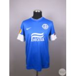 Kostyantyn Kravchenko blue No.4 FC Dnipro player issue short sleeved shirt, 2012-13 Nike M