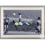 A large black and white/colour photographic print of Pele