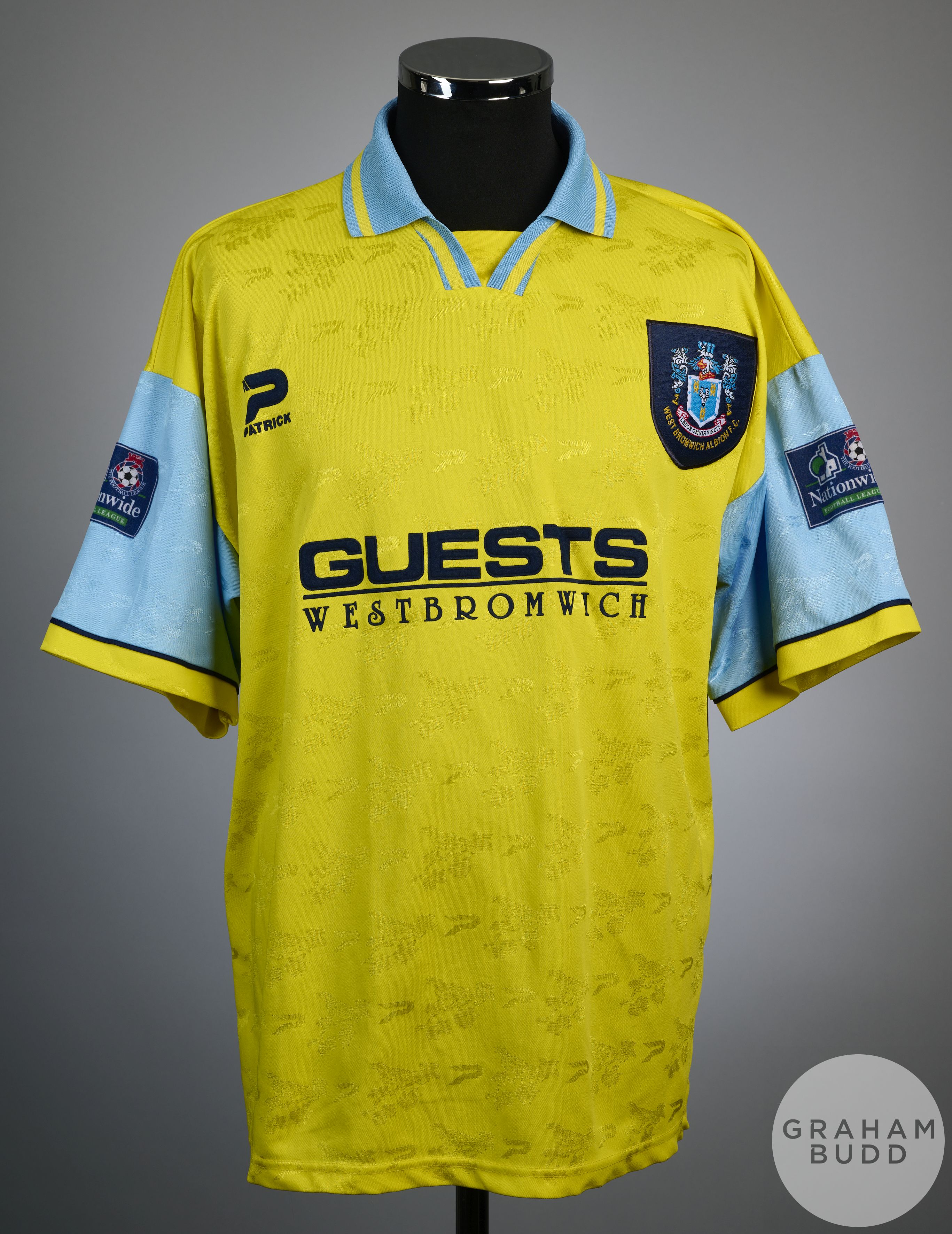 A rare yellow No.9 West Bromwich Albion match issued short sleeved Patrick away shirt, 1996-97