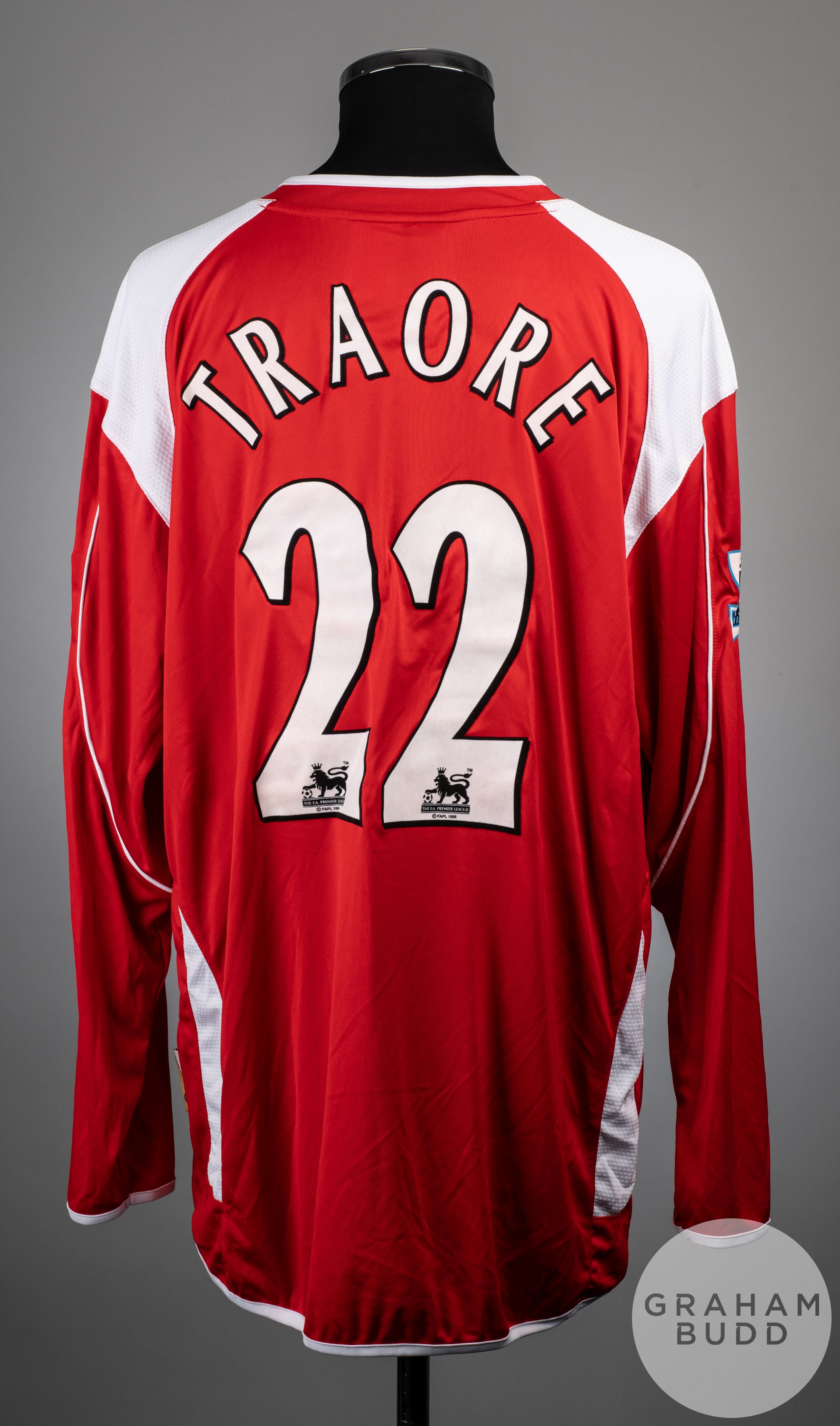 Djimi Traore red and white No.22 Charlton Athletic match issued long-sleeved shirt, 2006-07 - Image 2 of 2