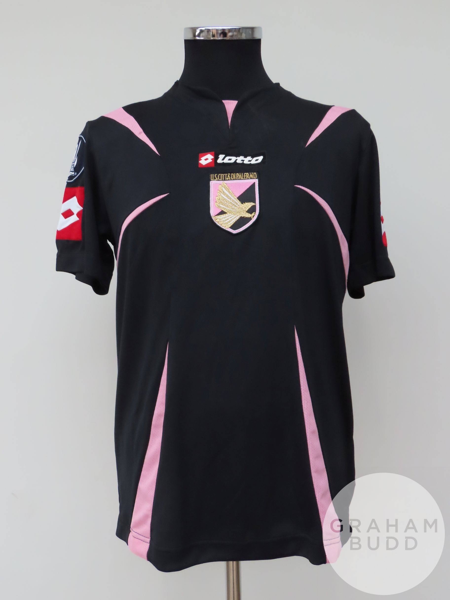 Cesare Bovo black and pink Palermo no.3 third choice shirt, 2006-07,