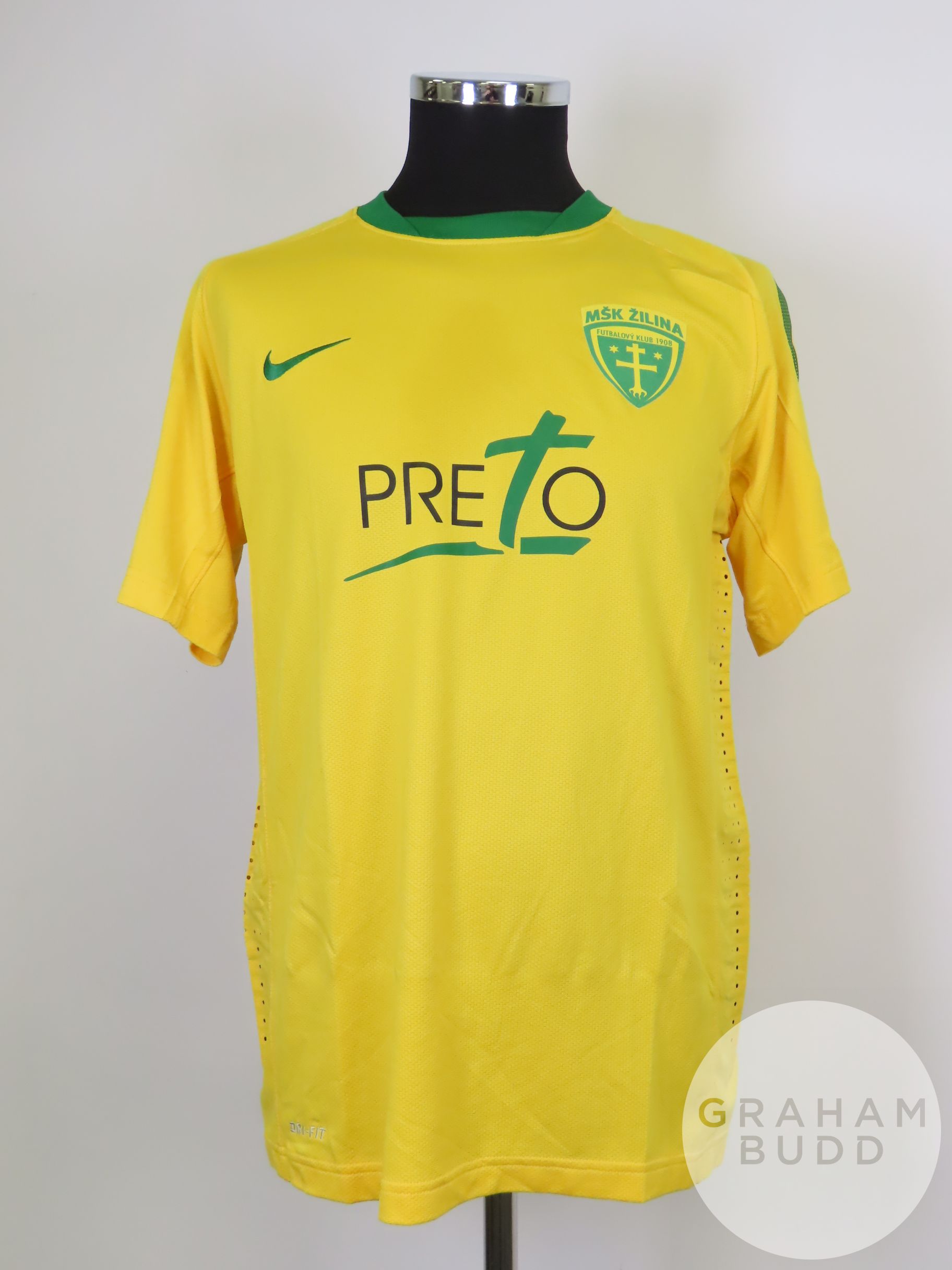 Admir Vladhavic yellow and green No.44 MSK Zilina match worn short-sleeved shirt, 2010-11