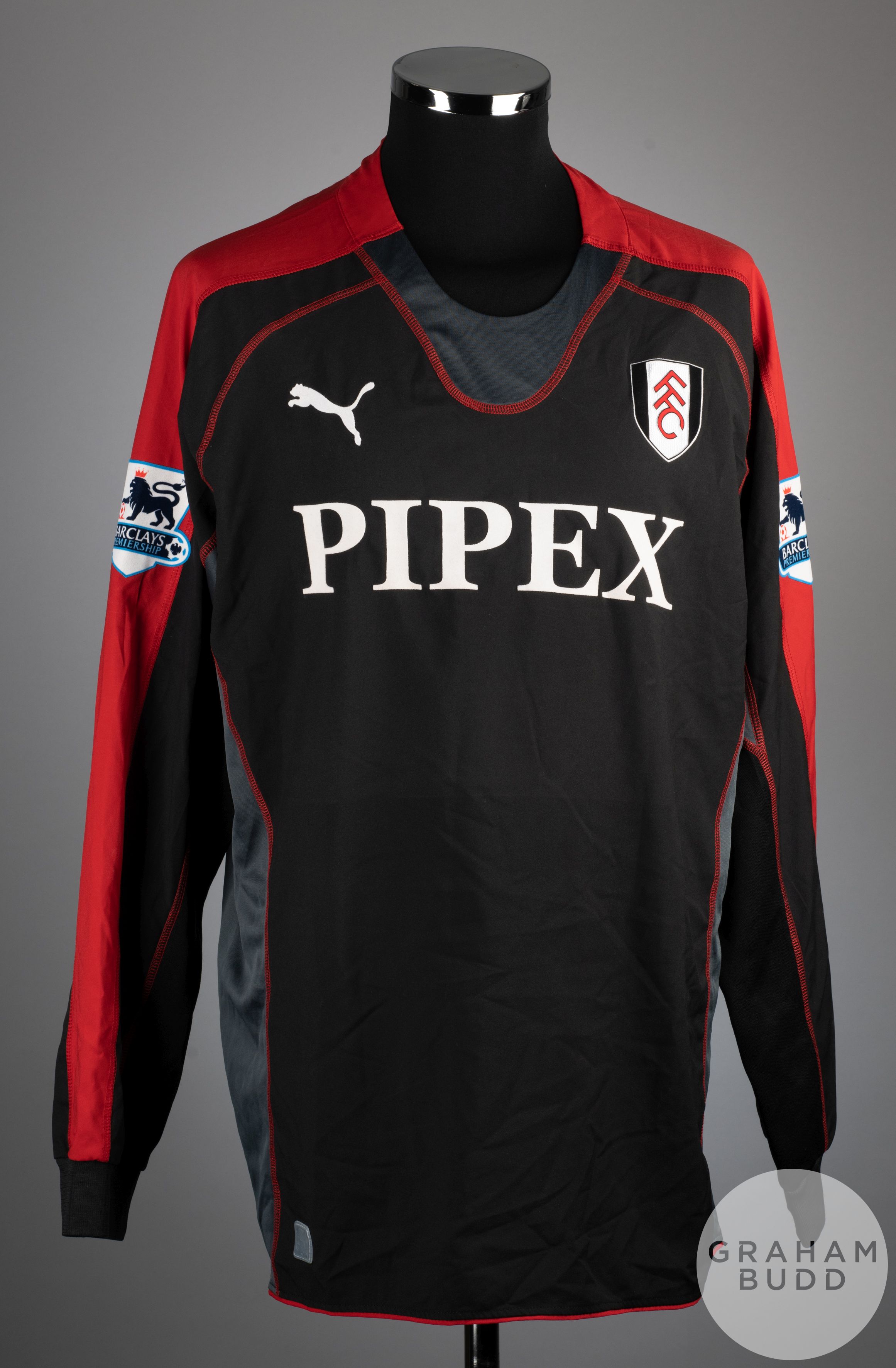 Antti Niemi red and black No.29 Fulham long sleeved goalkeeper shirt, 2007-08