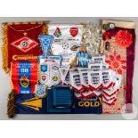 Selection of England miniature pennants with FA pin badges and pens;