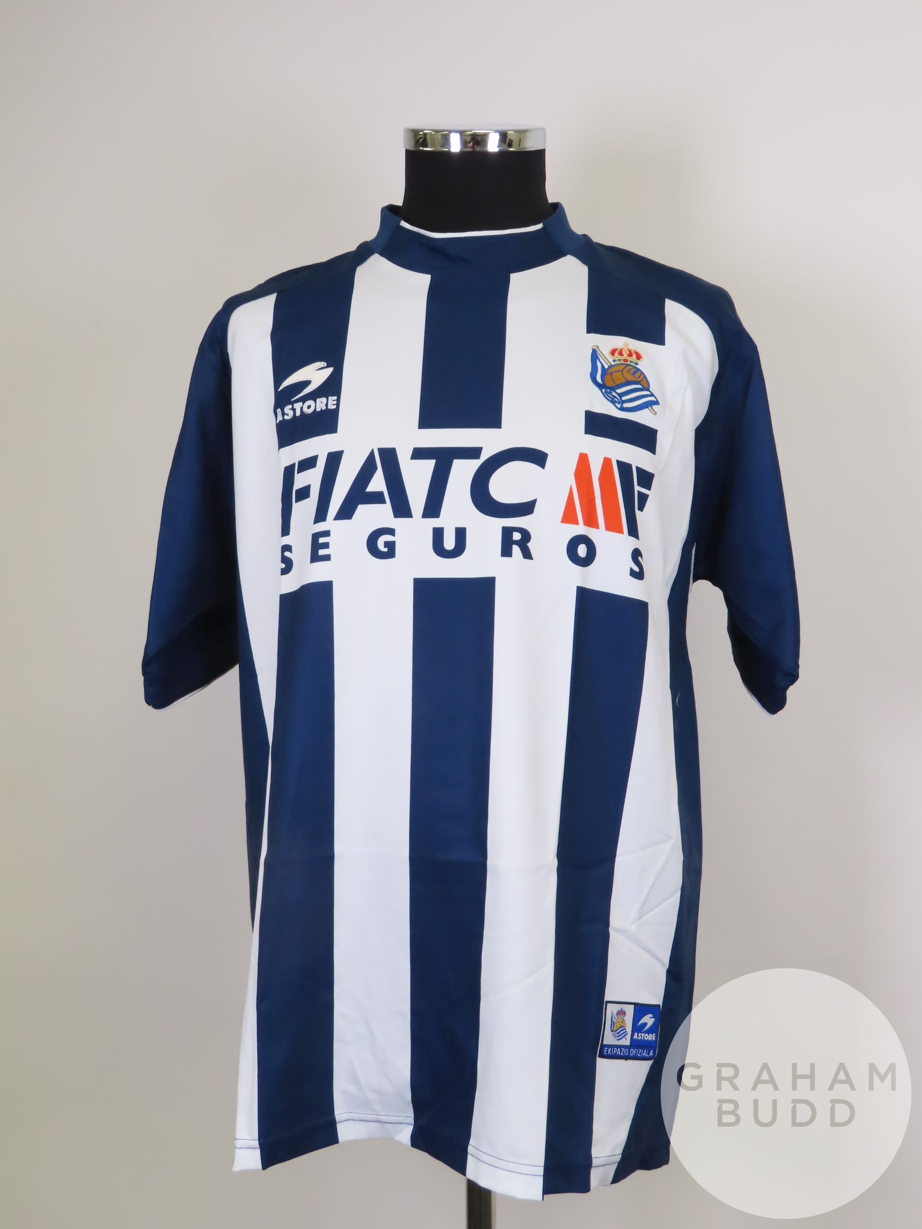 Blue and white No.4 Real Sociedad short-sleeved shirt, 2005