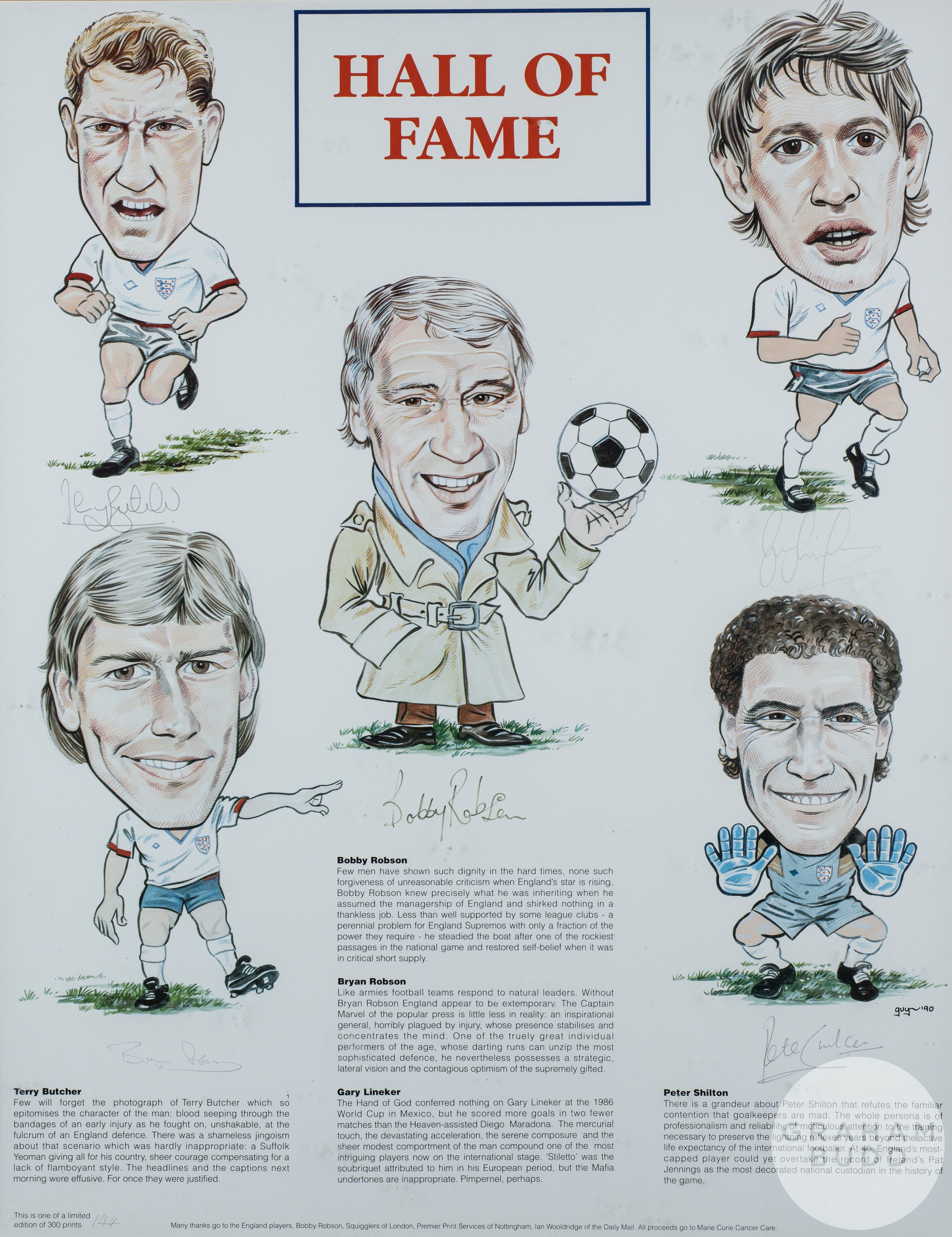 England football Hall of Fame autographed print