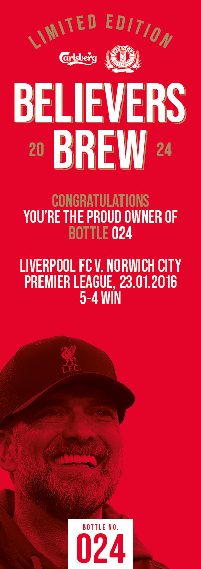 Bottle No.24: Liverpool FC v. Norwich City, Premier League, 23.01.2016, 5-4 Win - Image 3 of 3