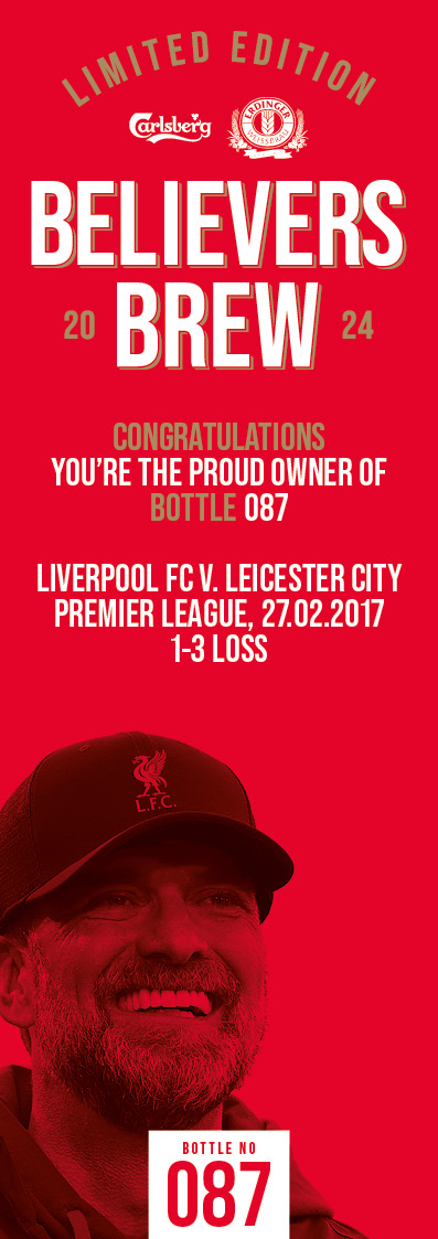 Bottle No.87: Liverpool FC v. Leicester City, Premier League, 27.02.2017, 1-3 Loss - Image 3 of 3