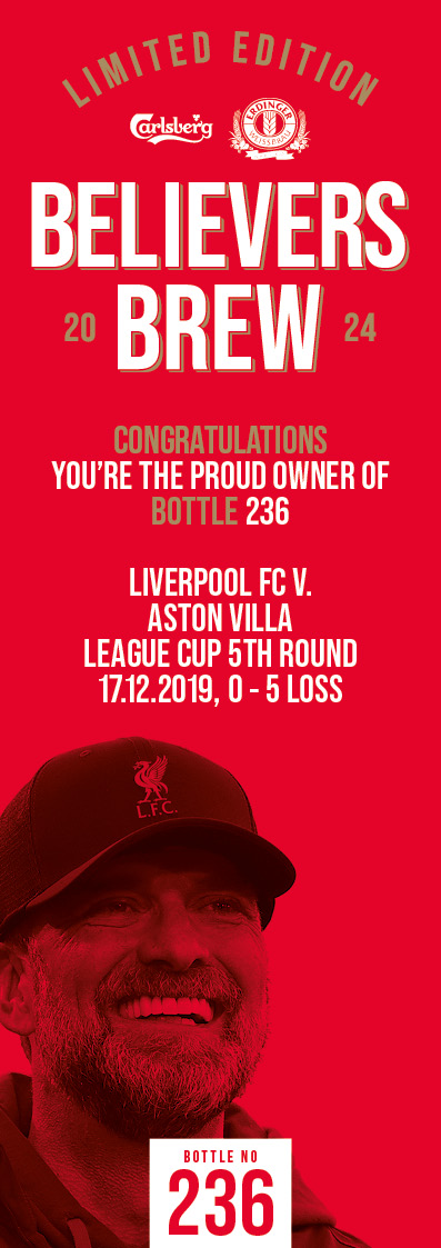 Bottle No.236: Liverpool FC v. Aston Villa, League Cup 5th round, 17.12.2019, 0 - 5 Loss - Image 3 of 3