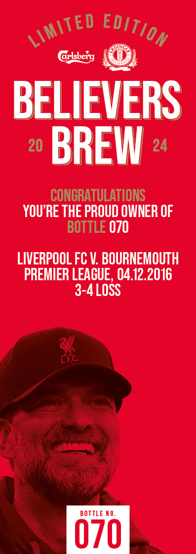 Bottle No.70: Liverpool FC v. Bournemouth, Premier League, 04.12.2016, 3-4 Loss - Image 3 of 3