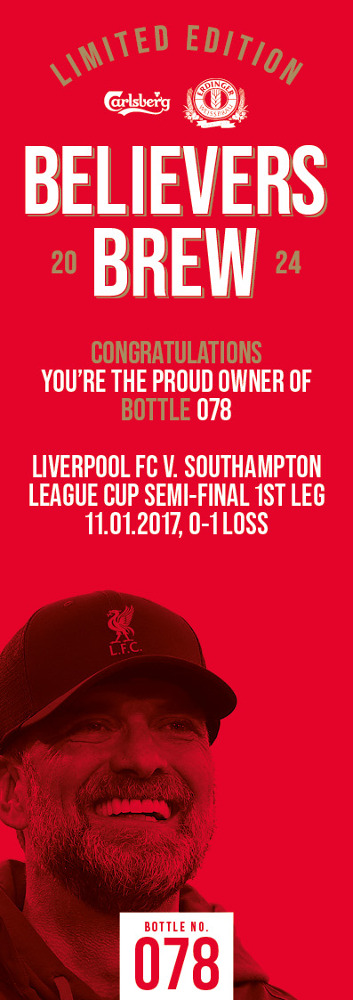 Bottle No.78: Liverpool FC v. Southampton, League Cup Semi-final 1st Leg, 11.01.2017, 0-1 Loss - Image 3 of 3