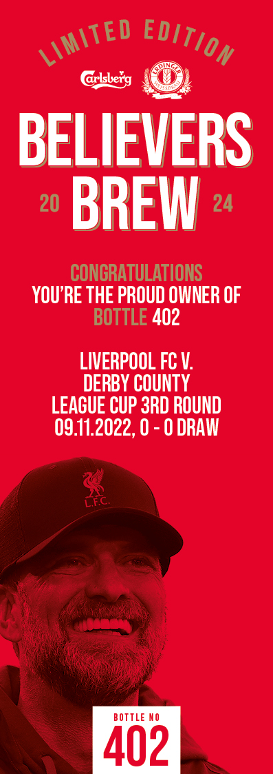 Bottle No.402: Liverpool FC v. Derby County, League Cup 3rd round, 09.11.2022, 0 - 0 Draw - Image 3 of 3