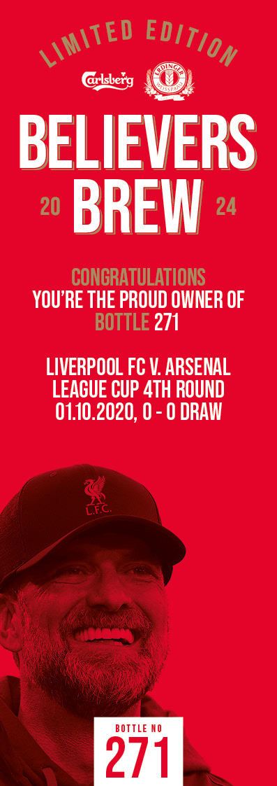 Bottle No.271: Liverpool FC v. Arsenal, League Cup 4th round, 01.10.2020, 0 - 0 Draw - Image 3 of 3