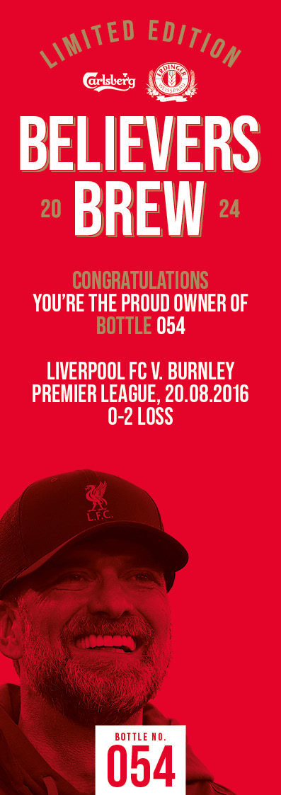 Bottle No.54: Liverpool FC v. Burnley, Premier League, 20.08.2016, 0-2 Loss - Image 3 of 3