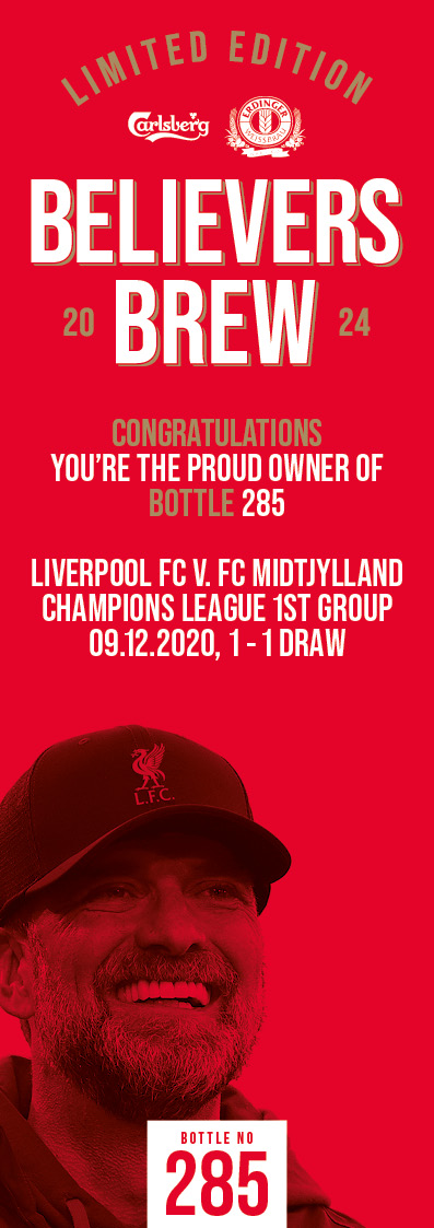 Bottle No.285: Liverpool FC v. FC Midtjylland, Champions League 1st Group Ph., 09.12.2020, 1 - 1 Dra - Image 3 of 3
