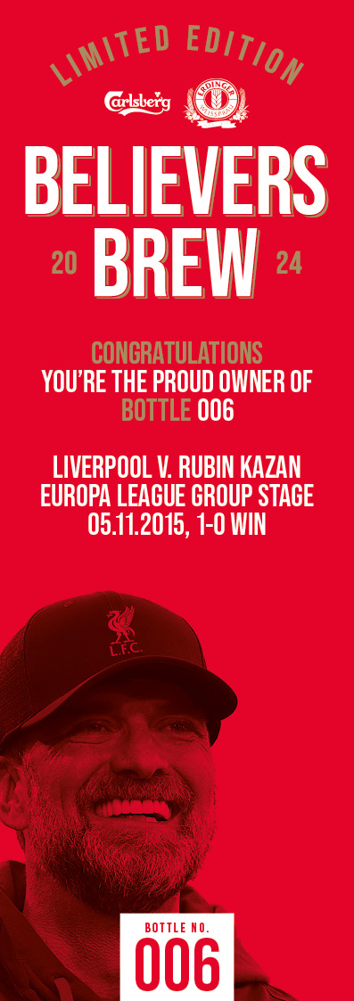 Bottle No.6: Liverpool v. Rubin Kazan, Europa League Group Stage, 05.11.2015, 1-0 Win - Image 3 of 3