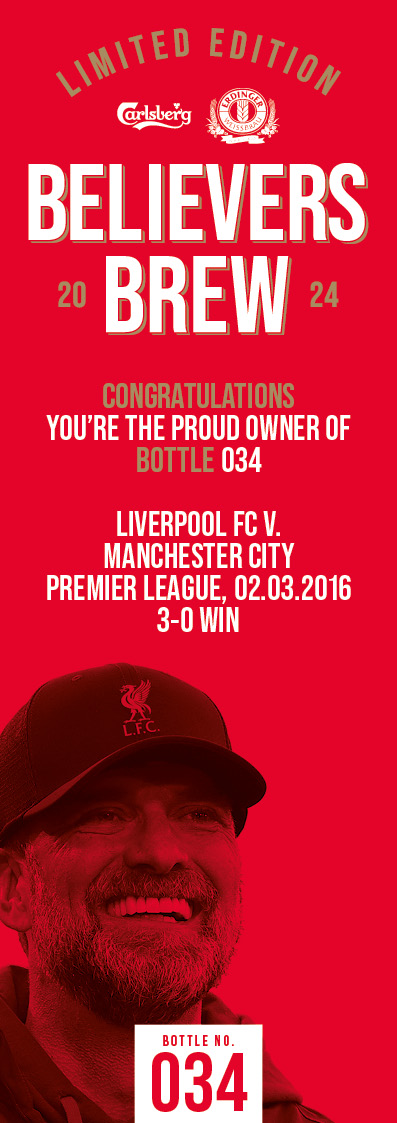 Bottle No.34: Liverpool FC v. Manchester City, Premier League, 02.03.2016, 3-0 Win - Image 3 of 3