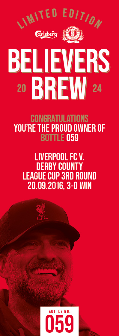 Bottle No.59: Liverpool FC v. Derby County, League Cup 3rd round, 20.09.2016, 3-0 Win - Bild 3 aus 3