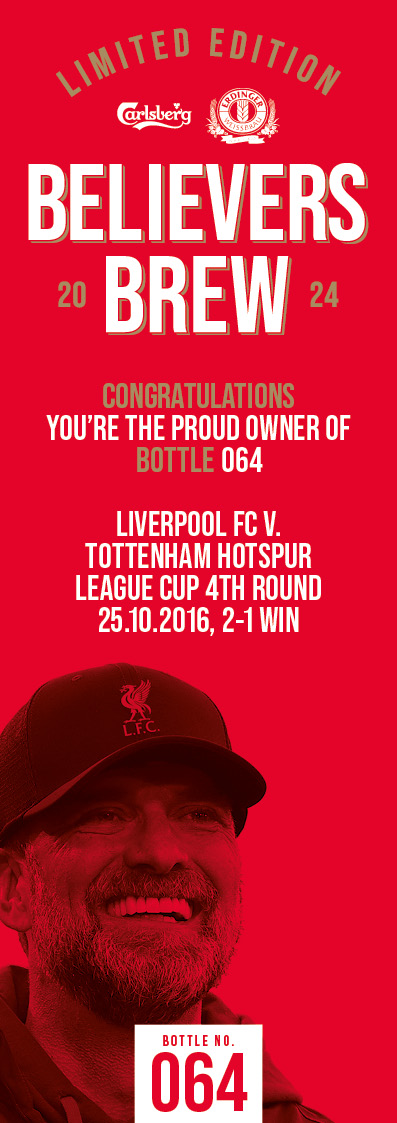 Bottle No.64: Liverpool FC v. Tottenham Hotspur, League Cup 4th round, 25.10.2016, 2-1 Win - Image 3 of 3