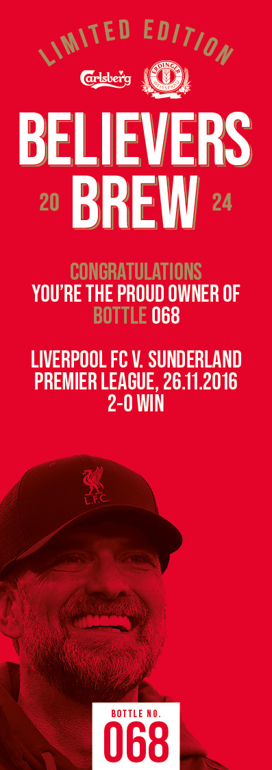 Bottle No.68: Liverpool FC v. Sunderland, Premier League, 26.11.2016, 2-0 Win - Image 3 of 3