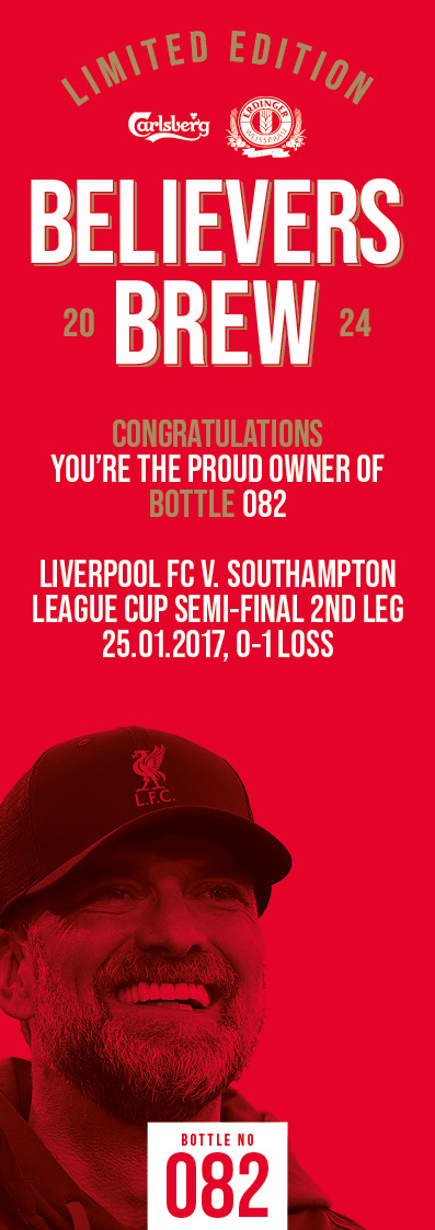 Bottle No.82: Liverpool FC v. Southampton, League Cup Semi-final 2nd Leg, 25.01.2017, 0-1 Loss - Image 3 of 3