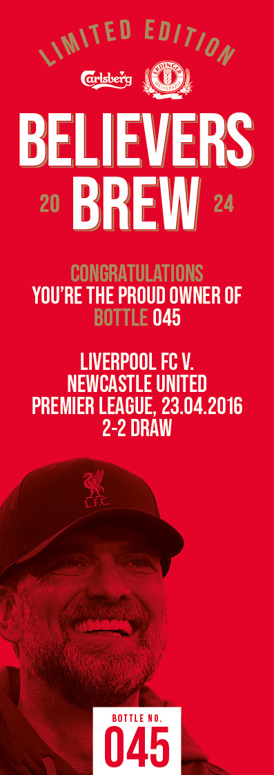 Bottle No.45: Liverpool FC v. Newcastle United, Premier League, 23.04.2016, 2-2 Draw - Image 3 of 3