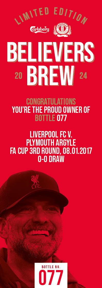 Bottle No.77: Liverpool FC v. Plymouth Argyle, FA Cup 3rd round, 08.01.2017, 0-0 Draw - Image 3 of 3