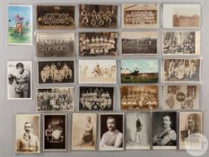 Twenty-five various vintage black and white and colour sporting postcards