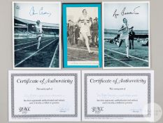 Roger Bannister autographed magazine photograph of Bannister completing first sub four minute mile