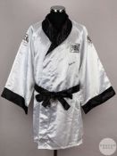A white and black Everlast Muhammad Ali autographed boxing robe
