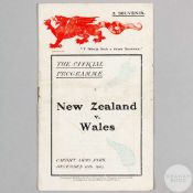 A rare Wales v. New Zealand Rugby International match programme, 16th December 1905