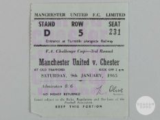 Manchester United v Chester F.A. Cup 3rd round ticket, 9th January 1965.