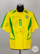 Roberto Carlos signed yellow & green Brazil No.6 shirt, 2002 World Cup