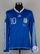 Lionel Messi blue and white No.10 Argentina v. Greece match issued long-sleeved shirt, 2010