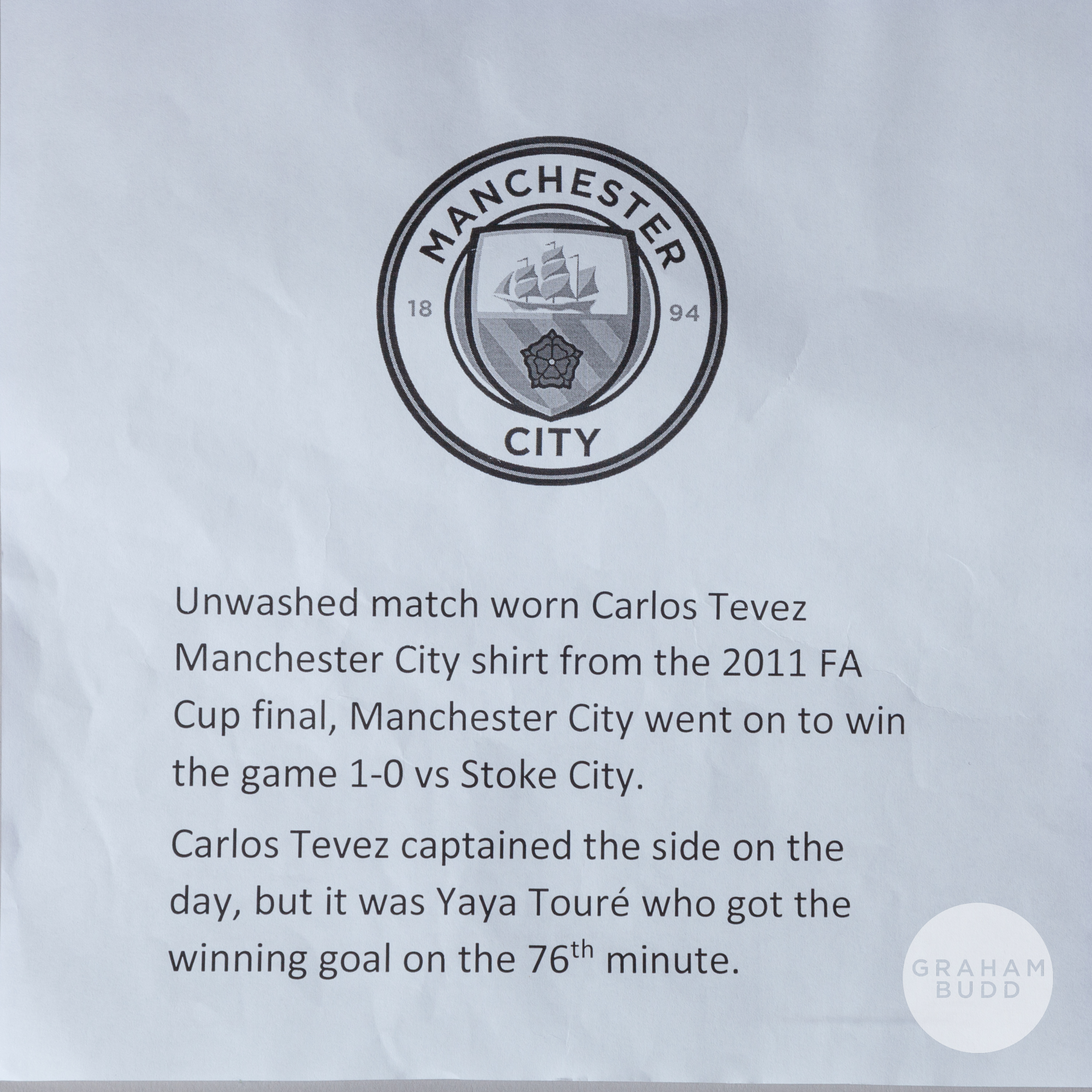 Carlos Tevez sky blue No.32 Manchester City 2011 FA Cup Final v. Stoke City first half shirt. - Image 9 of 9