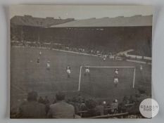 Press photo of the public practice match for the re-opening of Old Trafford in 1949-50