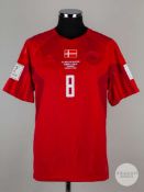 Thomas Delaney red No.8 Denmark v. Tunisia short-sleeved shirt, 2022