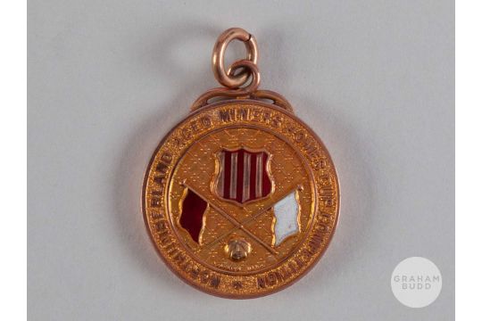 Tom Curry 9ct gold & enamel Northumberland Aged Miners Homes Cup winners medal, 1926-27. - Bild 1 aus 4