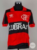 Zico red and black No.10 Flamengo match worn short-sleeved shirt, 1985