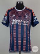 Anthony Elanga blue & pink No.21 Nottingham Forest shirt, short-sleeved shirt, 2023-24