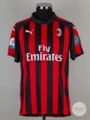 Gonzalo Higuain red and black No.9 A.C. Milan v. Sampdoria match issued short-sleeved shirt, 2018