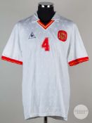 Genar Andrinua white, red and yellow No.4 Spain match worn short-sleeved shirt, late 1980s