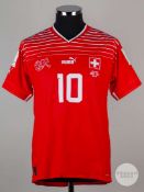 Granit Xhaka red and white No.10 Switzerland v. Brazil short-sleeved shirt, Puma