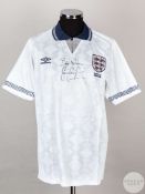 Gary Lineker white No.10 England short sleeved 1992 shirt.