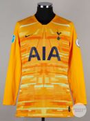 Hugo Lloris yellow No.1 Tottenham Hotspur long-sleeved 3rd choice goalkeeper shirt, 2019-20.