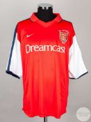Patrick Vierra red and white No.4 Arsenal short sleeved FA Cup Final spare shirt 2002.