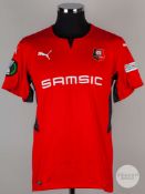 Loic Badé red No.4 Stade Rennais short-sleeved shirt, 2021-22